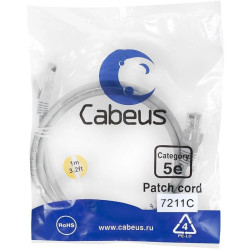 Патч-корд Cabeus PC-UTP-RJ45-CAT.5E-1M U/UTP RJ-45 вил.-вилка RJ-45 кат.5E 1м серый ПВХ