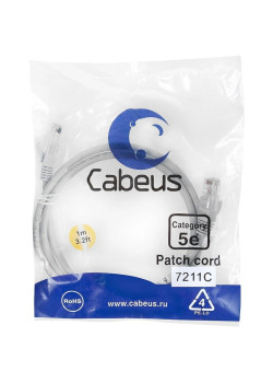 Патч-корд Cabeus PC-UTP-RJ45-CAT.5E-1M U/UTP RJ-45 вил.-вилка RJ-45 кат.5E 1м серый ПВХ