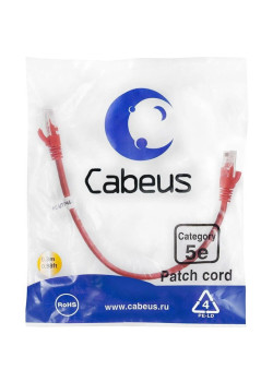 Патч-корд Cabeus PC-UTP-RJ45-CAT.5E-0.3M-RD U/UTP RJ-45 вил.-вилка RJ-45 кат.5E 0.3м красный ПВХ