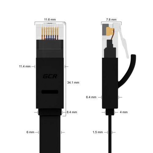 Greenconnect Патч-корд PROF плоский прямой 10.0m, UTP медь кат.6, черный, позолоченные контакты, 30 AWG, GCR-LNC616-10.0m, ethernet high speed 10 Гбит/с, RJ45, T568B