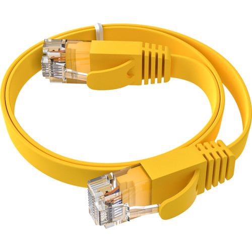 GCR Патч-корд PROF плоский прямой 1.0m, UTP медь кат.6, желтый, 30 AWG, ethernet high speed 10 Гбит/с, RJ45, T568B, GCR-52823