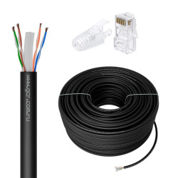 GCR PRO Кабель LAN DIY витая пара 100m в бухте, LSZH UTP кат.6А, CCA многопроволочный, черный + Коннектор RJ-45 8p8c сборный 50шт., GCR-56976