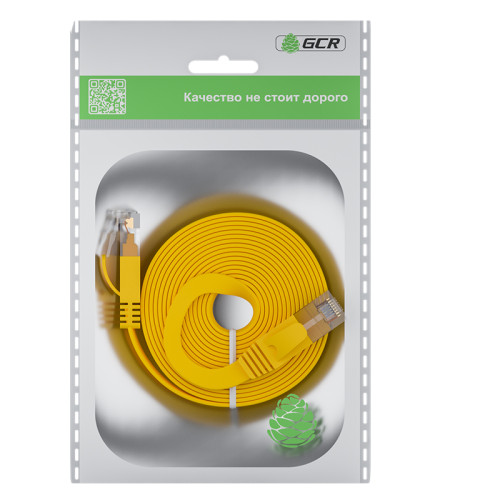 GCR Патч-корд PROF плоский прямой 2.0m, UTP медь кат.6, желтый, 30 AWG, ethernet high speed 10 Гбит/с, RJ45, T568B, GCR-52827