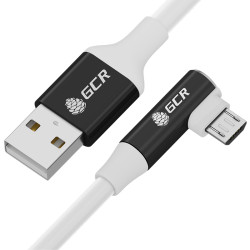 GCR Кабель PREMIUM 1.3m USB AM/microB  угловой правый, белый, AL case черный, 28/24 AWG, GCR-53432