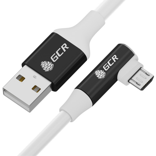 GCR Кабель PREMIUM 1.3m USB AM/microB  угловой правый, белый, AL case черный, 28/24 AWG, GCR-53432