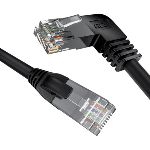 GCR Патч-корд прямой 0.5m UTP кат.5e, черный, левый угол, литой, ethernet high speed, RJ45, T568B, GCR-53149