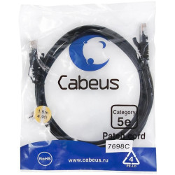 Патч-корд Cabeus PC-UTP-RJ45-CAT.5E-1.5M-BK U/UTP RJ-45 вил.-вилка RJ-45 кат.5E 1.5м черный ПВХ