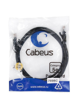 Патч-корд Cabeus PC-UTP-RJ45-CAT.5E-1.5M-BK U/UTP RJ-45 вил.-вилка RJ-45 кат.5E 1.5м черный ПВХ