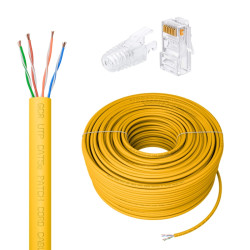 GCR PRO Кабель LAN DIY витая пара 100m в бухте, UTP кат.5e, CCA многопроволочный, желтый + Коннектор RJ-45 8p8c сборный 50шт., GCR-57433