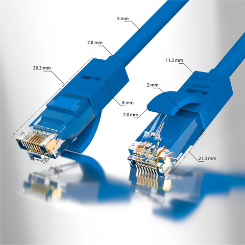 GCR Патч-корд прямой 35.0m UTP кат.5e, синий, позолоченные контакты, 24 AWG, литой, ethernet high speed 1 Гбит/с, RJ45, T568B, GCR-50947