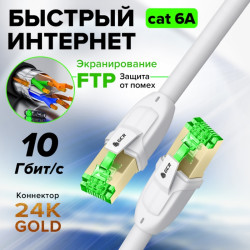 GCR PRO Патч-корд PROF прямой 2.0m, FTP медь кат.6А, белый, экранированный, коннекторы 24K GOLD, Deluxe ethernet high speed 10 Гбит/с, RJ45, T568B, GCR-55724
