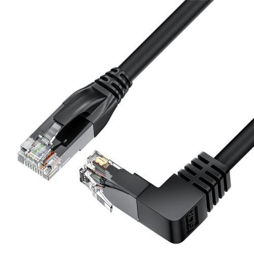 GCR Патч-корд прямой 0.5m UTP кат.5e, черный, нижний угол, литой, ethernet high speed, RJ45, T568B, GCR-53194