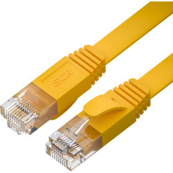 GCR Патч-корд PROF плоский прямой 1.5m, UTP медь кат.6, желтый, 30 AWG, ethernet high speed 10 Гбит/с, RJ45, T568B, GCR-52824