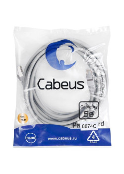 Патч-корд Cabeus PC-FTP-RJ45-CAT.5E-5M-LSZH F/UTP RJ-45 вил.-вилка RJ-45 кат.5E 5м серый LSZH