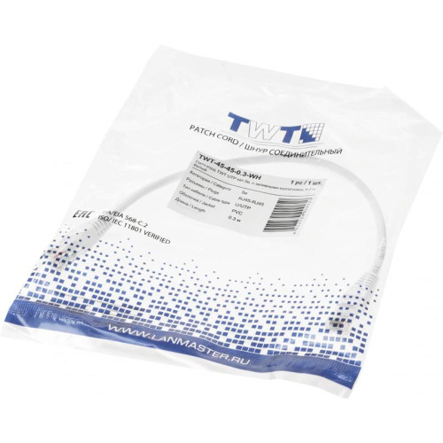 Патч-корд Lanmaster TWT-45-45-0.3-WH UTP RJ-45 вил.-вилка RJ-45 кат.5E 0.3м белый ПВХ (уп.:1шт)