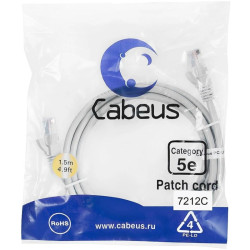 Патч-корд Cabeus PC-UTP-RJ45-CAT.5E-1.5M U/UTP RJ-45 вил.-вилка RJ-45 кат.5E 1.5м серый ПВХ