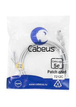 Патч-корд Cabeus PC-UTP-RJ45-CAT.5E-1.5M U/UTP RJ-45 вил.-вилка RJ-45 кат.5E 1.5м серый ПВХ