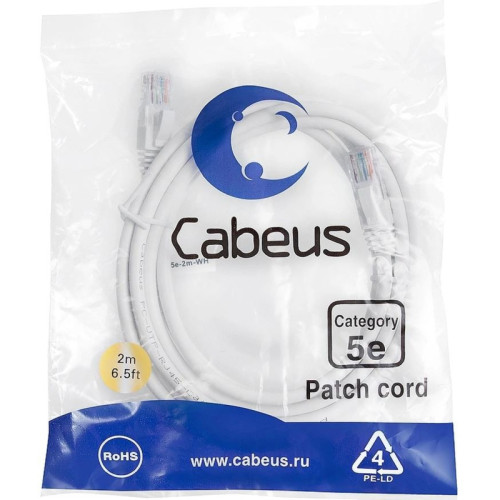 Патч-корд Cabeus PC-UTP-RJ45-CAT.5E-2M-WH U/UTP RJ-45 вил.-вилка RJ-45 кат.5E 2м белый ПВХ