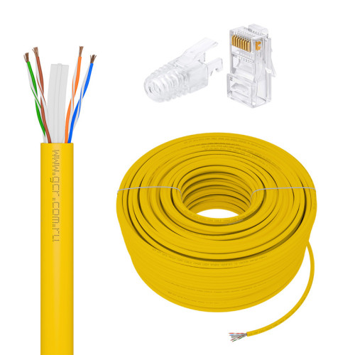 GCR Кабель LAN DIY витая пара 50m в бухте, LSZH UTP кат.6, CCA, желтый + Коннектор RJ-45 cat.6 UTP 8p8c сборный 20шт. в комплекте, GCR-55781