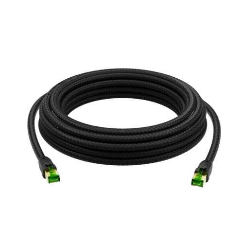 GCR PRO Патч-корд PROF кат.7 ethernet  3.0m F/FTP, RJ45, CU, 28 AWG, в оплетке текстиль, черный, литой, экранированные коннекторы, T568B, GCR-57559
