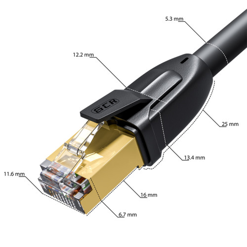 GCR Патч-корд PROF прямой 20.0m, FTP медь кат.6, позолоч. контакты и  коннектор, 25 AWG, Deluxe ethernet high speed 10 Гбит/с, RJ45, T568B, GCR-52573
