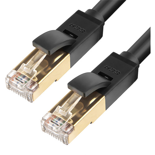 Greenconnect Патч-корд PROF категории 7 ethernet  0.15m F/FTP,  RJ45, CU, 28 AWG, литой, прямой , черный, экранированные коннекторы