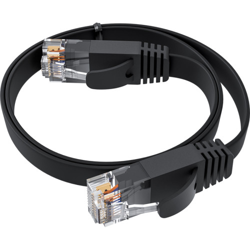 GCR Патч-корд PROF плоский прямой 2.0m, UTP медь кат.6, черный, 30 AWG, ethernet high speed 10 Гбит/с, RJ45, T568B, GCR-52861