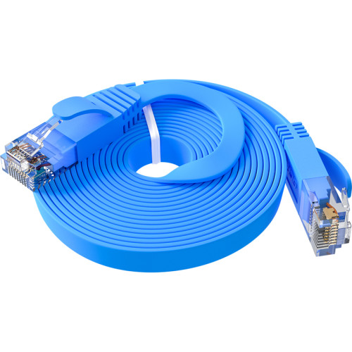 GCR Патч-корд PROF плоский прямой 5.0m, UTP медь кат.6, синий, 30 AWG, ethernet high speed 10 Гбит/с, RJ45, T568B, GCR-52873