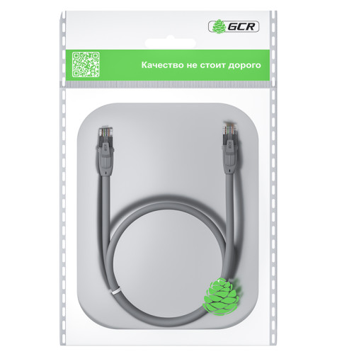 GCR Патч-корд прямой 0.5m UTP кат.6, серый, 24 AWG, ethernet high speed, RJ45, T568B, GCR-52542