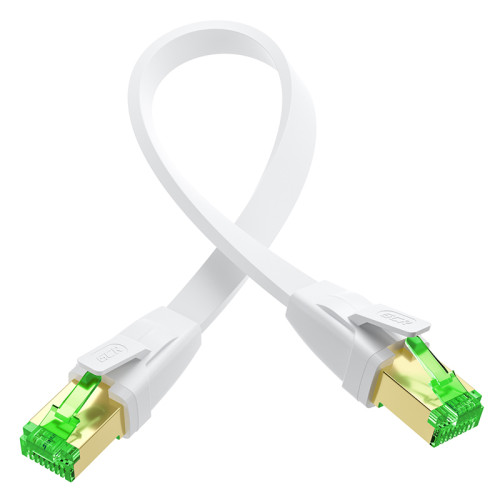 GCR Патч-корд LSZH PROF плоский прямой 2.0m, FTP, кат.8 ethernet, RJ45, медь, 30 AWG, белый, литой, экранированные коннекторы 24K GOLD, T568B, GCR-55858