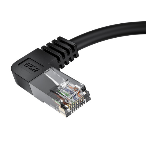 GCR Патч-корд прямой 0.5m UTP кат.5e, черный, левый угол, литой, ethernet high speed, RJ45, T568B, GCR-53149