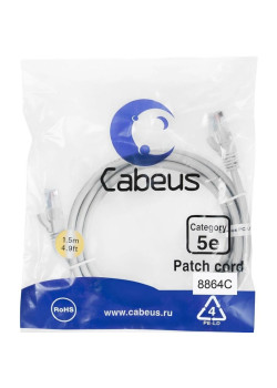 Патч-корд Cabeus PC-UTP-RJ45-CAT.5E-1.5M-LSZH U/FTP RJ-45 вил.-вилка RJ-45 кат.5E 1.5м серый LSZH