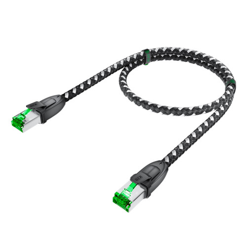 GCR PRO Патч-корд PROF прямой 0.3m, UTP медь кат.6, STRONG черно-белый нейлон, ethernet high speed 10 Гбит/с, T568B