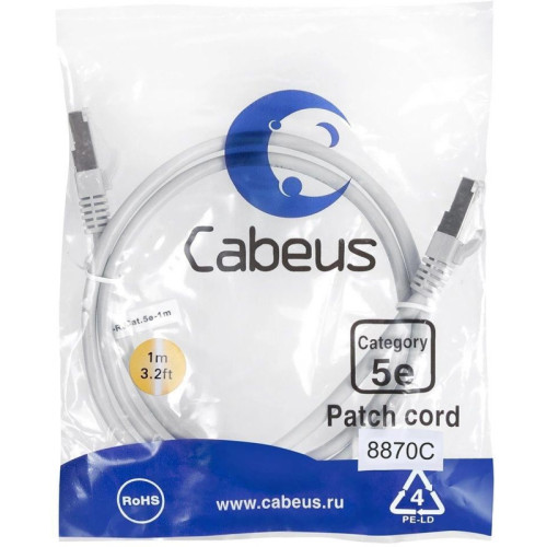 Патч-корд Cabeus PC-FTP-RJ45-CAT.5E-1M-LSZH F/UTP RJ-45 вил.-вилка RJ-45 кат.5E 1м серый LSZH