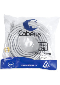 Патч-корд Cabeus PC-UTP-RJ45-CAT.5E-15M U/UTP RJ-45 вил.-вилка RJ-45 кат.5E 15м серый ПВХ