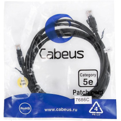 Патч-корд Cabeus PC-UTP-RJ45-CAT.5E-3M-BK-LSZH U/UTP RJ-45 вил.-вилка RJ-45 кат.5E 3м черный LSZH