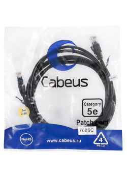 Патч-корд Cabeus PC-UTP-RJ45-CAT.5E-3M-BK-LSZH U/UTP RJ-45 вил.-вилка RJ-45 кат.5E 3м черный LSZH
