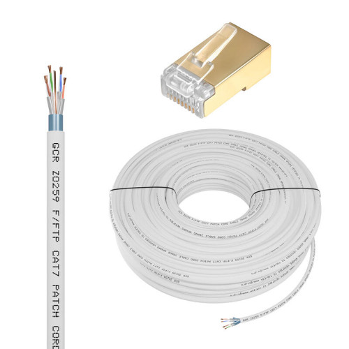 GCR Кабель LAN DIY витая пара 100m в бухте, FTP кат.7, медь, белый + Коннектор RJ-45 8p8c 50шт. в комплекте, GCR-56767
