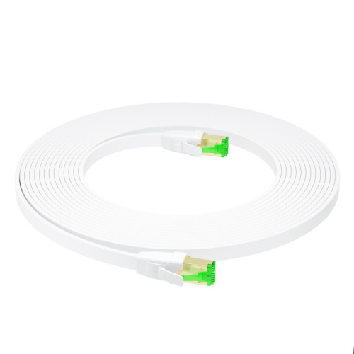 GCR Патч-корд LSZH PROF плоский прямой 2.0m, FTP, кат.8 ethernet, RJ45, медь, 30 AWG, белый, литой, экранированные коннекторы 24K GOLD, T568B, GCR-55858