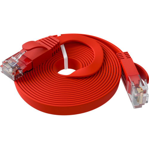 GCR Патч-корд PROF плоский прямой 5.0m, UTP медь кат.6, красный, 30 AWG, ethernet high speed 10 Гбит/с, RJ45, T568B, GCR-52872