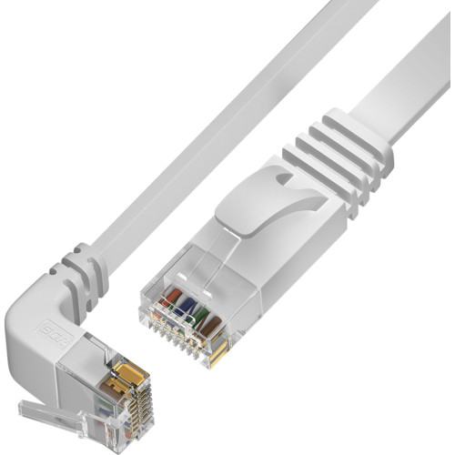 GCR Патч-корд PROF плоский 3.0m, UTP медь кат.6, белый, нижний угол, ethernet high speed 10 Гбит/с, RJ45, T568B