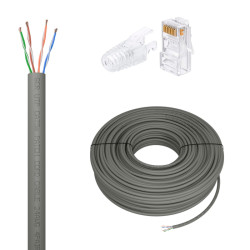 GCR PRO Кабель LAN DIY витая пара 100m в бухте, UTP кат.5e, CCA многопроволочный, cерый + Коннектор RJ-45 8p8c сборный 50шт., GCR-56970
