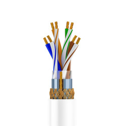 GCR Кабель витая пара 5e фольга+оплетка SF/UTP PVC 100м медь 4*2*7/0.2(24AWG) многожильный(Stranded), OD 6,0мм, белый, GCR-57793