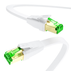 GCR Патч-корд LSZH PROF плоский прямой 5.0m, FTP, кат.8 ethernet, RJ45, медь, 30 AWG, белый, литой, экранированные коннекторы 24K GOLD, T568B, GCR-55862