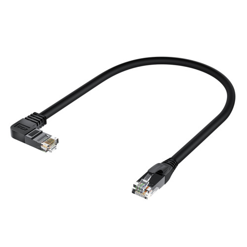 GCR Патч-корд прямой 0.5m UTP кат.5е, черный, правый угол, литой, ethernet high speed, RJ45, T568B, GCR-53143