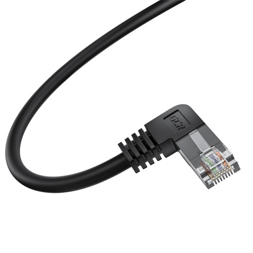 GCR Патч-корд прямой 3.0m UTP кат.5e, черный, правый угол, литой, ethernet high speed, RJ45, T568B, GCR-53146