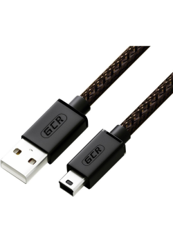 GCR Кабель PROF 1.5m USB 2.0, AM/mini 5P, черно-прозрачный, ферритовое кольцо, 28/24 AWG, экран, армированный, морозостойкий, GCR-51200