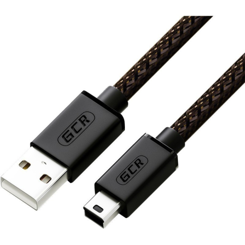 GCR Кабель PROF 1.5m USB 2.0, AM/mini 5P, черно-прозрачный, ферритовое кольцо, 28/24 AWG, экран, армированный, морозостойкий, GCR-51200