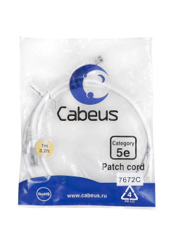 Патч-корд Cabeus PC-UTP-RJ45-CAT.5E-1M-WH-LSZH U/UTP RJ-45 вил.-вилка RJ-45 кат.5E 1м белый LSZH