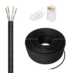 GCR PRO Кабель LAN DIY витая пара 50m в бухте, UTP кат.5e, CCA многопроволочный, черный + Коннектор RJ-45 8p8c сборный 20шт., GCR-56974